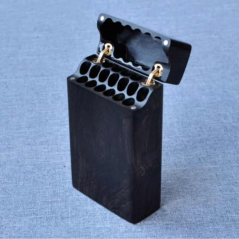 Smoker Box Wood Chip - Ebony Flip Cigarette Case Portable Solid